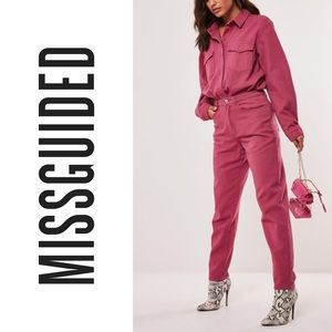 CO-ORD SET! Missguided Fuchsia Shirt and Mom Jeans Co-ord